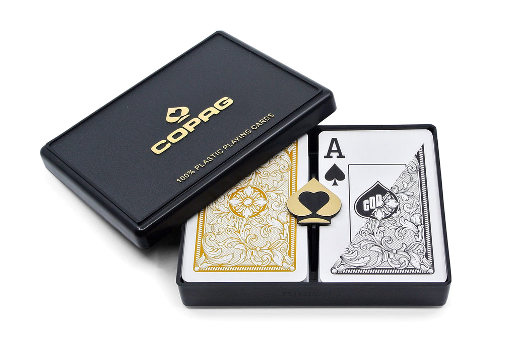 Copag Legacy Design 100% Plastic Playing Cards, Bridge Size Jumbo Index Black/Gold Double Deck Set - BeesActive Australia