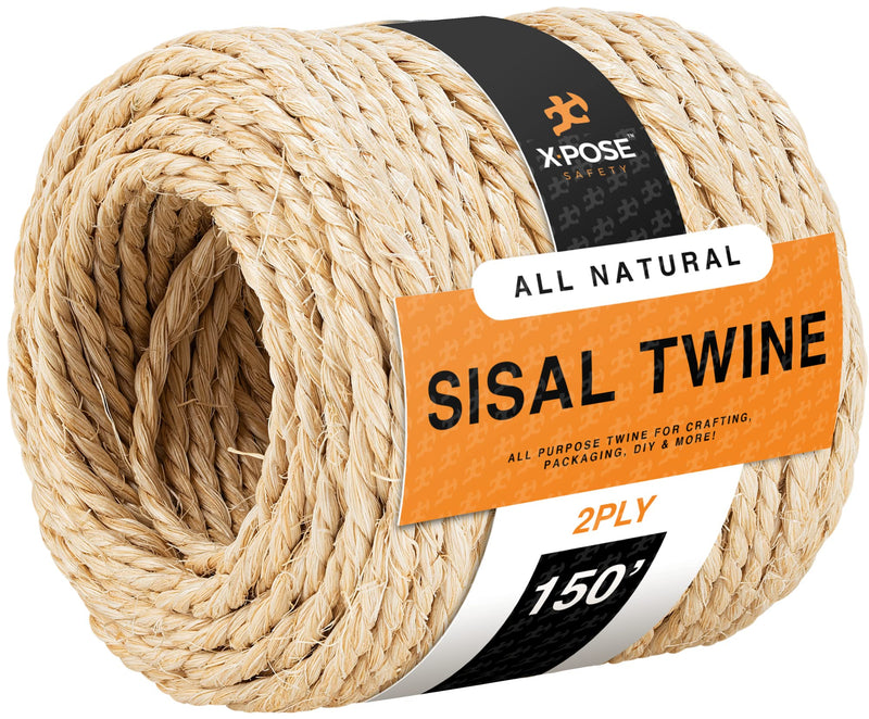Sisal Twine - Thin Natural Fiber Rope on Spool - Rope for Cat Scratching Post, Sisal Rope for Cat Scratcher, Cat Tree Replacement Parts, Pet Toy - Decorative Cordage for Crafts, Pole Wrap 2 Ply 150' 2 Ply 150ft 1 - BeesActive Australia
