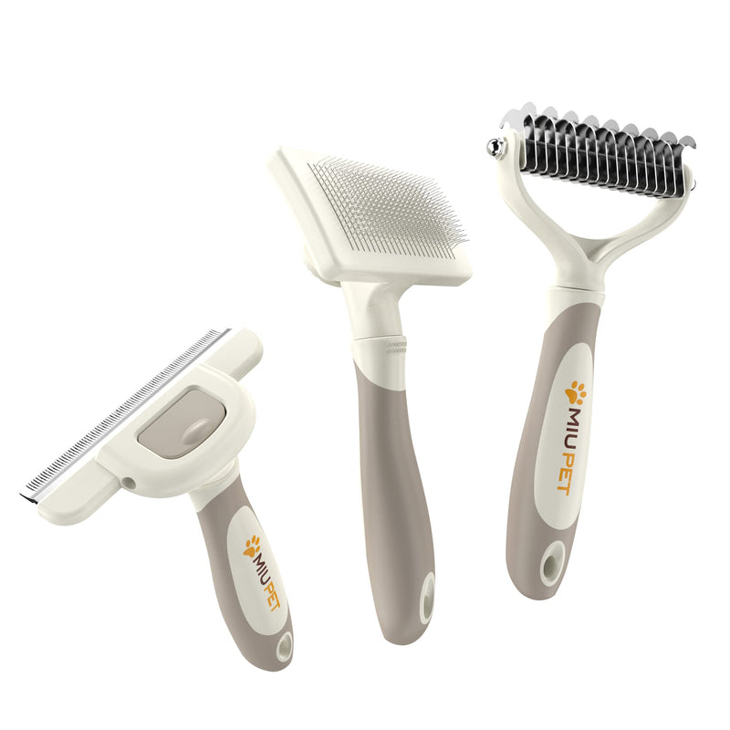 MIU PET Professional Long Haired Dog Grooming Kit - Dog Grooming Brush, Dog Deshedding Brush and Self-Cleaning Slicker Brush for Dogs 3 in 1 Dog Brush Set Gift Box for Long Hair Dogs Owners - BeesActive Australia