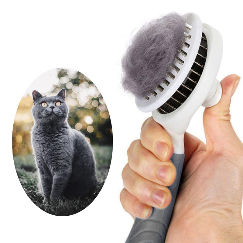 Cat Grooming Brush, Self Cleaning Slicker Brushes for Dogs Cats Pet Grooming Brush Tool Gently Removes Loose Undercoat, Mats Tangled Hair Slicker Brush for Pet Massage-Self Cleaning (Gray) - BeesActive Australia