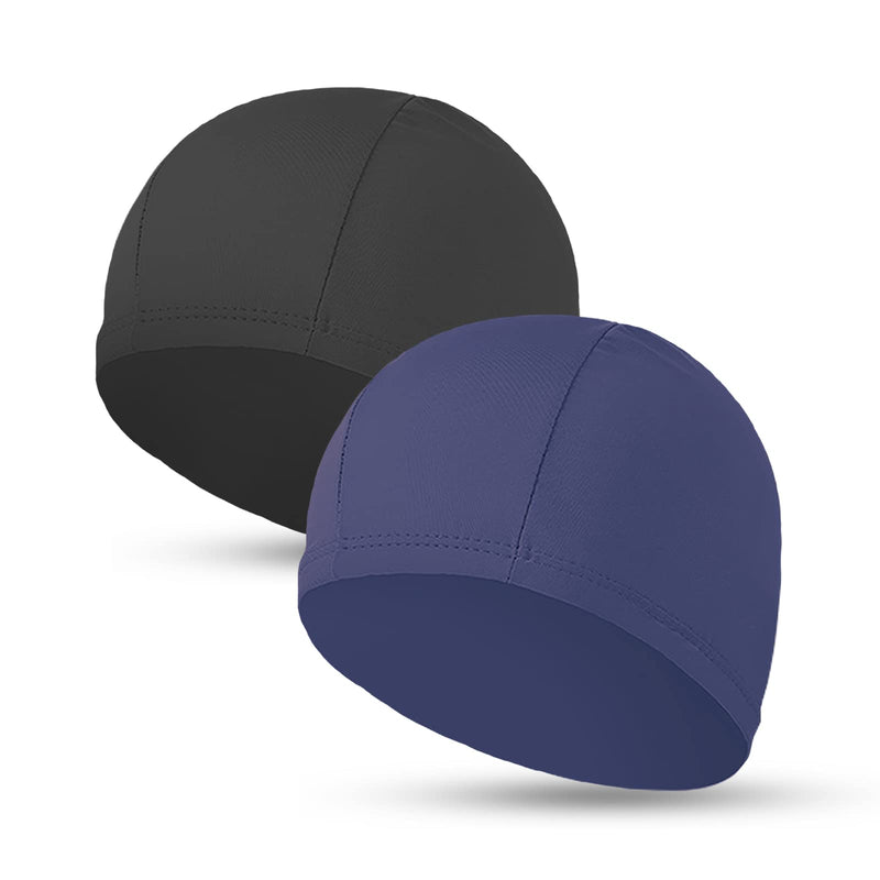 2pcs Elastic Swim Caps for Both Women & Men & Kids & Fabric Durable Non-Slip Swimming Pool Cap Elastic Swim Cap for Long and Short Hair Black&Blue - BeesActive Australia