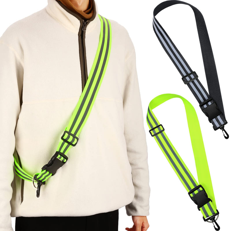 Saintrygo Reflective Sash 2 Pieces Reflective Running Gear High Visibility Safety Reflective Sash Reflective Jacket Adjustable Reflective Sash for Walking Cycling at Night Fluorescent Green, Black - BeesActive Australia