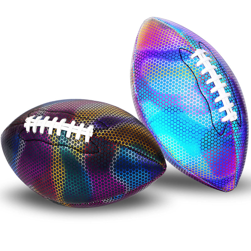 2 Pcs Holographic Reflective Football Glowing Rugby Ball Luminous PU American Football Toy Reflective in The Dark Football Camera Flash Light up Football for Night Indoor Outdoor Games Training - BeesActive Australia