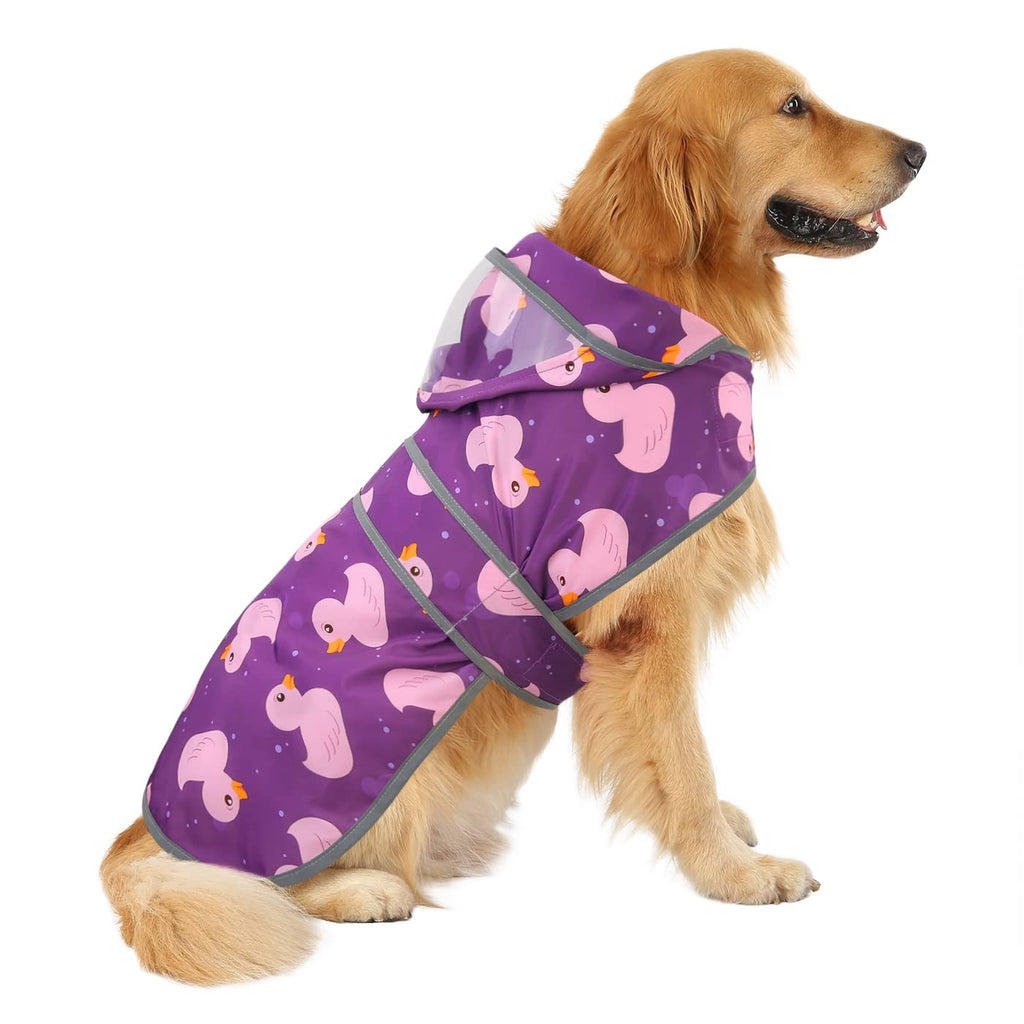 HDE Dog Raincoat with Clear Hood Poncho Rain Jacket for Small Medium Large Dogs X-Large Ducks Purple - BeesActive Australia