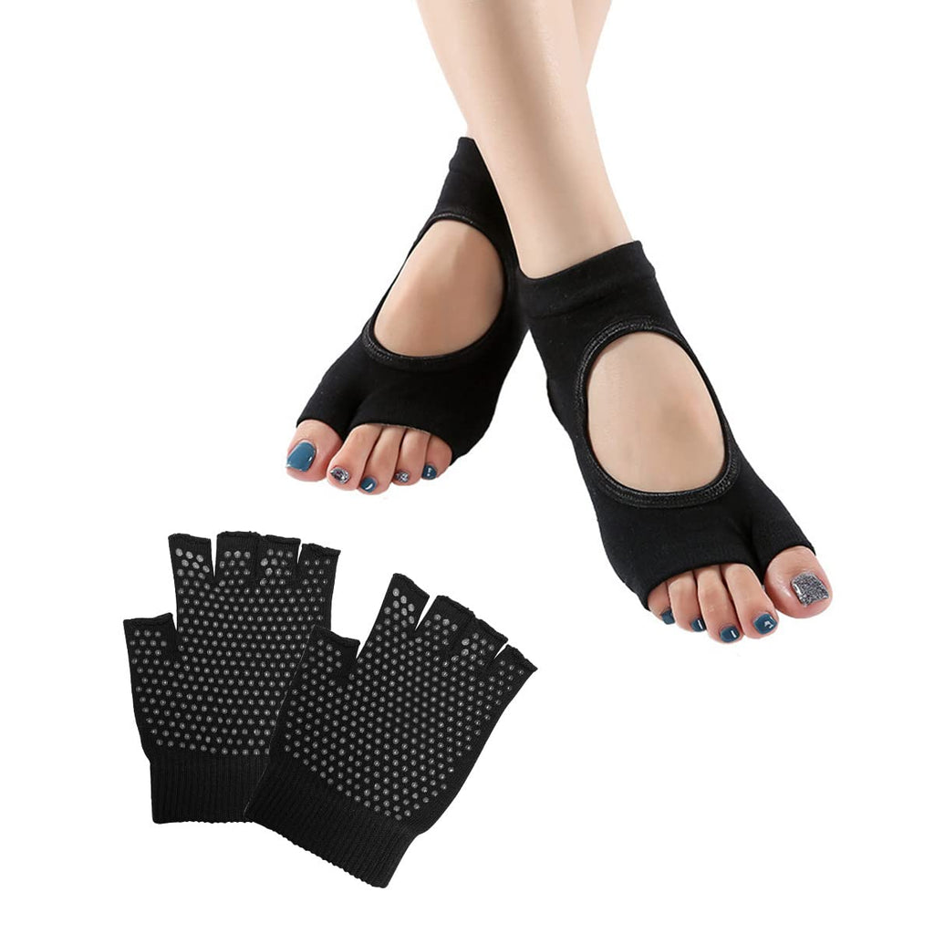 2 Pairs Toeless Yoga Socks for Non-Slip Grips & Straps, Ideal for Pilates, Pure Barre, Ballet, Dance,Hospital Anti Skid Socks Black - BeesActive Australia