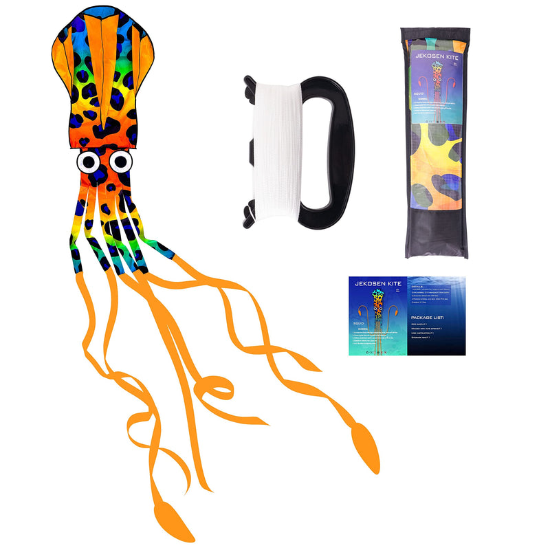 JEKOSEN 2022 Octopus Squid Huge Kite Total 242 Inches for Kids and Adults Easy to Fly Single Line String with Tail for Beach Trip Park Family Outdoor Games and Activities Orange - BeesActive Australia