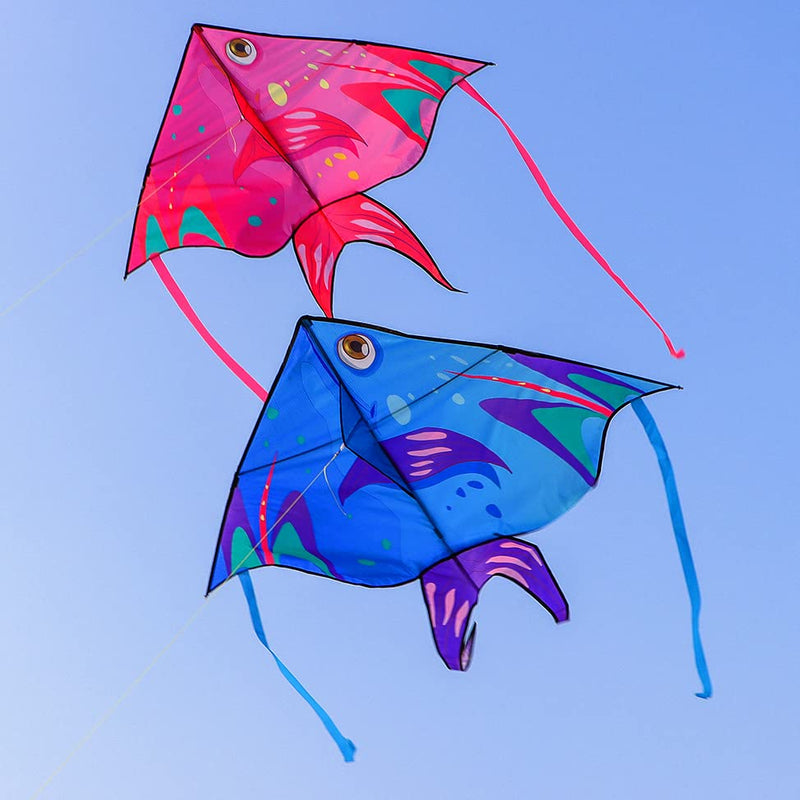 XENTUMI Fish Kite with String, Kites for Kids & Adults, Easy to Fly and Assemble, Beach Kite for Kids 4-8 8-12 Kites for Beginner Girls and Boys Delta Kites for Toddlers Age 3-5 Bule and Pink - BeesActive Australia