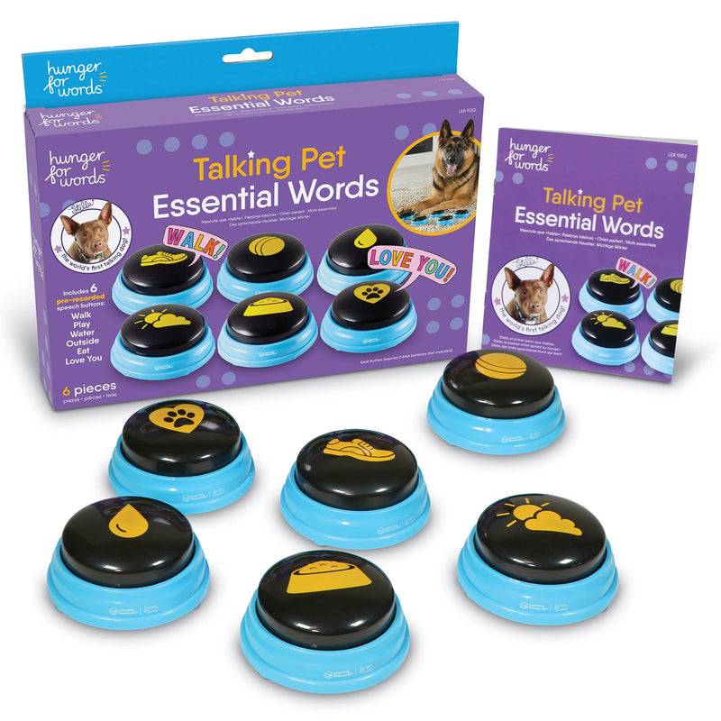 Hunger For Words Talking Pet Essential Words - 6 Piece Set Pre-Recorded Speech Buttons for Dogs, Dog Buttons for Communication - BeesActive Australia