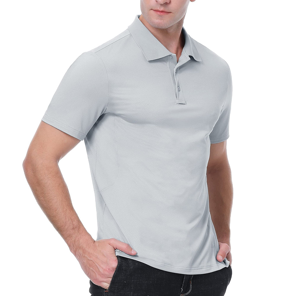 JIM LEAGUE Men's Golf Shirts Lightweight - Long/Short Sleeve Polo Quick Dry Athletic Tennis Polyester with Collar Shirt UPF50 Short Sleeve-grey 3X-Large - BeesActive Australia