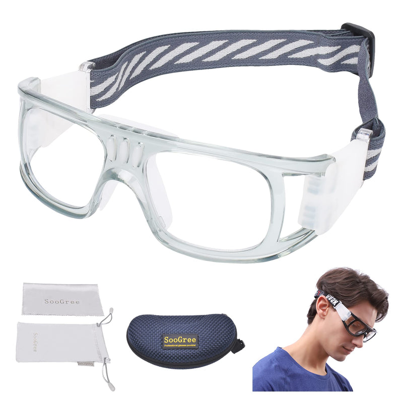 SooGree Racquetball Goggles - Anti Fog Shock Absorption Sports Glasses Basketball Football Eye Protective Adjustable Strap G8042-gray Frame White Pad - BeesActive Australia