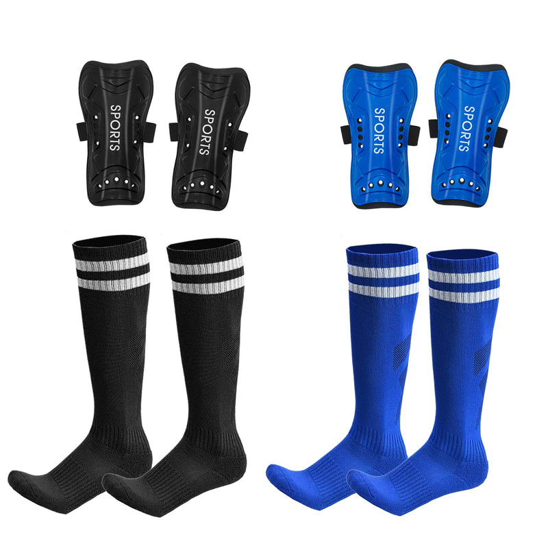 AITUSI Soccer Shin Guards for Kids Youth, Shin Pads and Long Soccer Socks for 3-15 Years Old Boys Girls Toddler Children Teenagers, Soccer Equipment for Football Games Shin Guards with Socks, Black + Blue Medium ( 3'9 - 4'6 Tall ) - BeesActive Australia