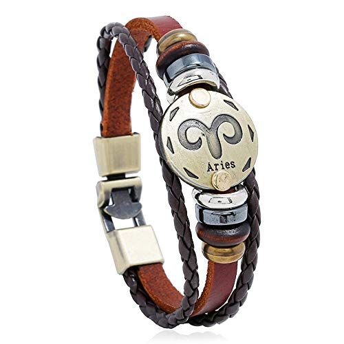 12 Constellation Leather Bracelet Brown Wristband - BeesActive Australia