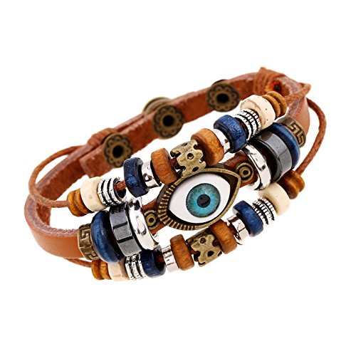 Beaded Eyes Pull Adjustment Couple Leather Bracelet - BeesActive Australia