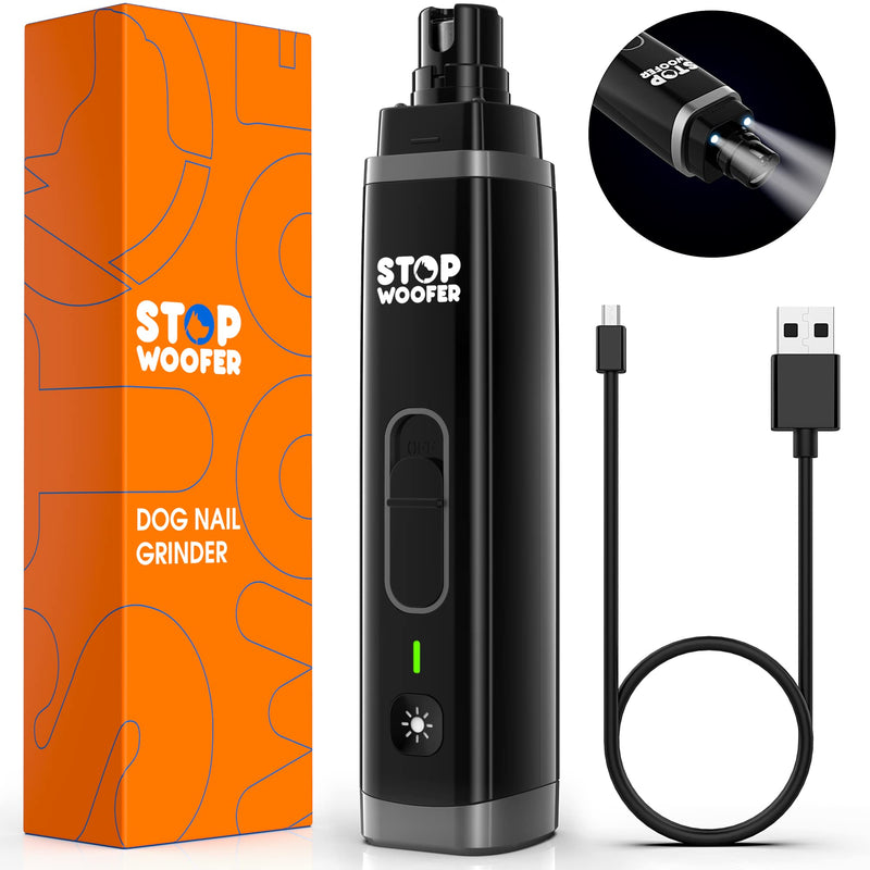 STOPWOOFER Dog Nail Grinder with 2 LED Light for S/M/L Dogs - New Version 2-Speed Powerful Electric Pet Nail Trimmer Quiet Painless Paws Grooming - Rechargeable Pet Nail Grinder for Dogs Black - BeesActive Australia