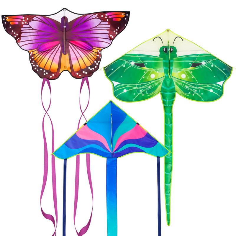 Crogift 3 Pack Large Kites - Butterfly Delta Dragonfly Kites Easy to Fly for Adults Kids Beach Park Outdoor Game Activities - BeesActive Australia