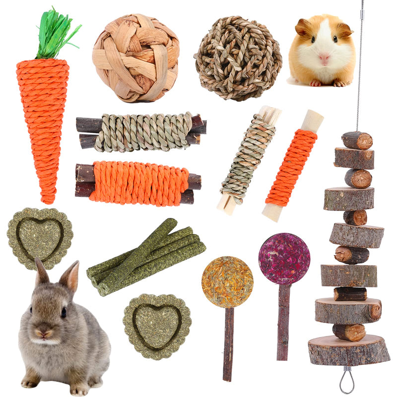 VESPRO Rabbit Toys Bunny Toys for Rabbits Hamster Toys Guinea Pig Toys Natural Timothy Hay Chew Treats and Balls for Rabbit, Bunny, Chinchilla, Guinea Pig, Hamster, Bunny Teeth Care Variety Flavor Set-1 - BeesActive Australia