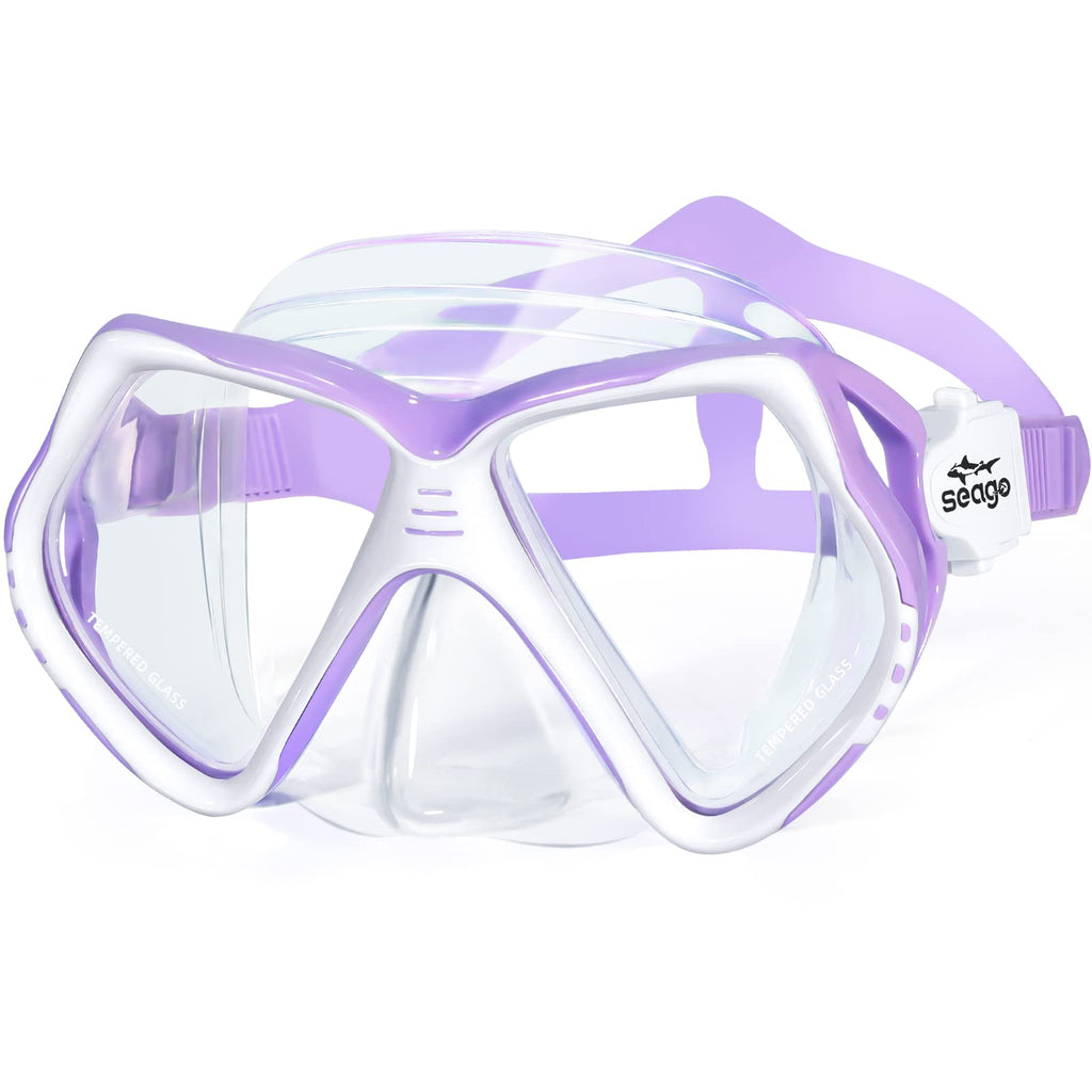 Kids Snorkel Mask Scuba Diving Mask Swim Mask Anti-fog Tempered Glass Swimming Goggles with Nose Cover, Panoramic Clear View Silicone Leak-Free Swim Goggles Snorkeling Gear for Kids Boys Girls Youth Purple - BeesActive Australia