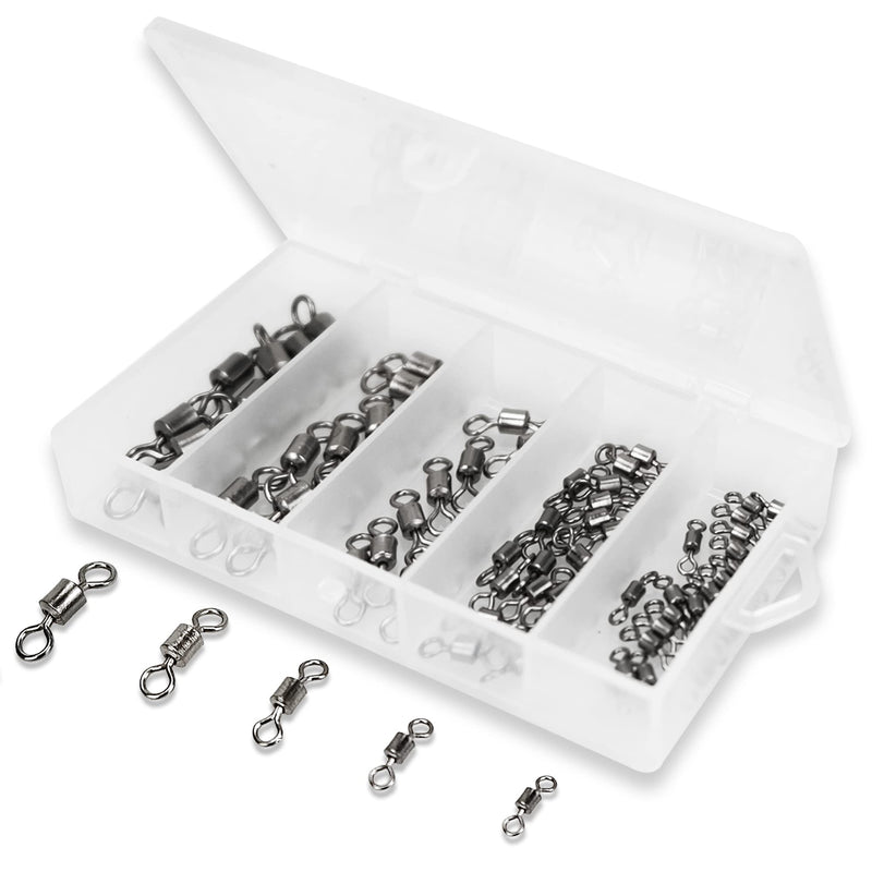 Piscorush 70pcs Fishing Swivels Rolling Barrel Swivels Multisize High Strength Stainless Steel Rolling Swivels Fishing Hook Line Connector Tackle Accessories - BeesActive Australia