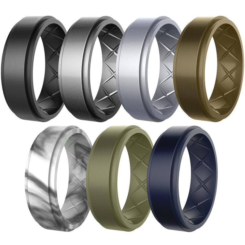 Zollen Breathable Mens Silicone Wedding Rings, Rubber Wedding Engagement Ring Bands for Men for Sports Workout B: black, metal dark grey, silver, bronze, marble, army green, dark blue 9(18.9mmm) - BeesActive Australia