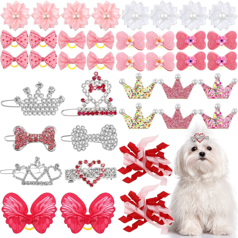 Janinka 40 Pieces Dog Hair Clips and Dog Hair Bow Crown Dog Accessories Princess Style for Small Dogs Crystal Rhinestone Girls Puppies Barrette Rubber Bands Flower Butterfly Grooming Hair Accessories - BeesActive Australia