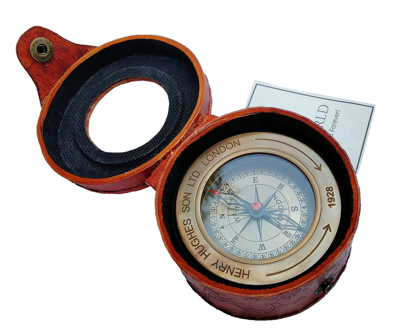 SIFAAT WORLD Military Metal Hiking Compass with Circle Leather Case, Professional Boy Scout Compass Kids and Field Compass for Map Reading - BeesActive Australia