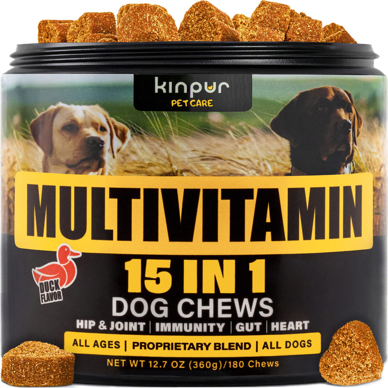 15-in-1 Dog Multivitamin Supplements - Immunity, Digestion, Joint and Heart Health Support - Natural Dog Vitamins with Biotin, Msm, Cranberry, Glucosamine for Dogs - 180 Soft Chews with Duck Flavor - BeesActive Australia
