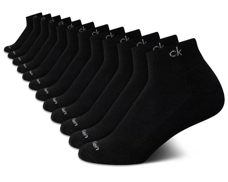 Calvin Klein Women's Athletic Sock - Cushion Quarter Cut Ankle Socks (12 Pack) Black 4-10 - BeesActive Australia