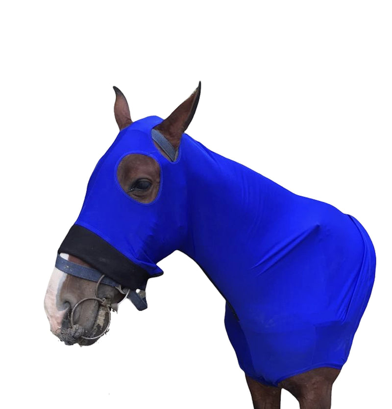 Majestic Ally Stretch Lycra Horse Hood with Zipper Medium Royal Blue - BeesActive Australia