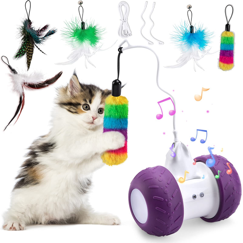 BEBOBLY Automatic Cat Toys Interactive for Indoor Cats, Electric Robotic Kitten Toy for Cat Exercise Chasing Hunting, USB Rechargeable Pet Smart Toys for Play Alone, Self Rotating Spinning Light Purple - BeesActive Australia