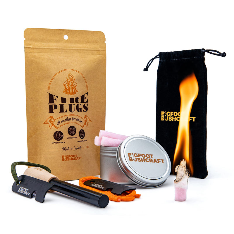 Bigfoot Bushcraft Complete Emergency Fire Starter Kit - Waterproof, Windproof, 5+ Minute Burn - Includes 80 Fire Plugs, Compact Travel Tin, and Extra Thick Ferro Rod Set - BeesActive Australia