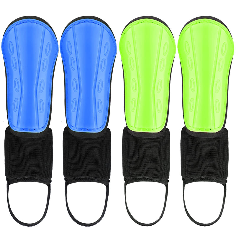 2 Pairs Soccer Shin Guard Slip Protective Soccer Gear for Kids Girls Boys Padded Shin Protection Equipment with Ankle Support and Adjustable Straps for Protection 3.9 x 8.7 Inch Blue, Green - BeesActive Australia