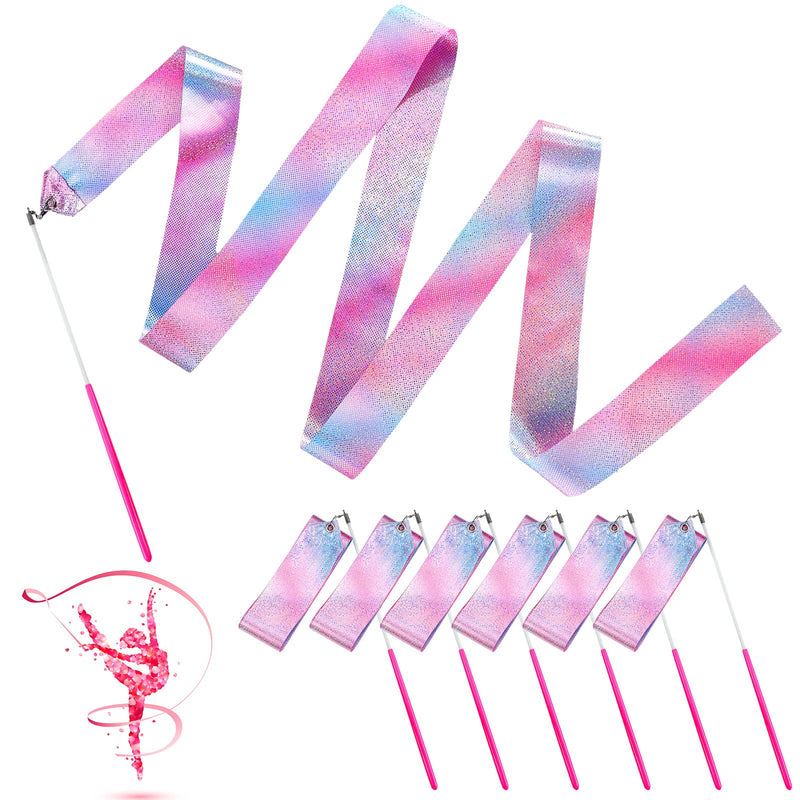 6 Pieces Sparkling Dance Ribbon Flash Dance Ribbon 78.74 Inches Long Rhythmic Gymnastics Ribbons Wand Shining Dance Ribbons for Kids Silk Streamers, Dance Pink Twirling Ribbons - BeesActive Australia