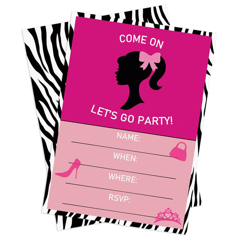 Valentina Buck 12 Set Babi Girl Birthday Invitation Cards Friends Invite Party Supplies Gift Card (VB-barbie-card) - BeesActive Australia