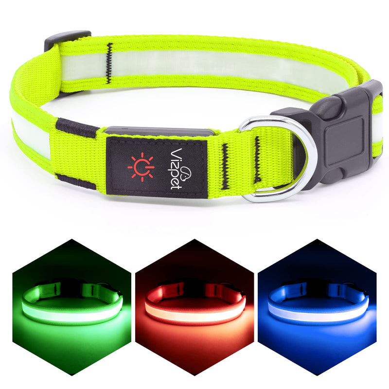 VIZPET LED Dog Collar USB Rechargeable 100% Waterproof Adjustable Light Up Dog Collar Super Bright Safety Light Glowing Collars for Dogs Green Large[18.89-23.62 inch/48-60cm] - BeesActive Australia
