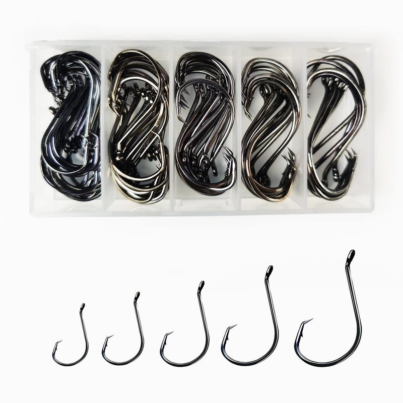 86pcs/Box Circle Hooks Saltwater Fishing Hooks,Circle Hooks for Catfish,5size:#1 1/0 2/0 3/0 4/0 Black High Carbon Steel Octopus Hooks 2X Strong Customized Offset Sport Fish Hook Catfishing Hooks - BeesActive Australia