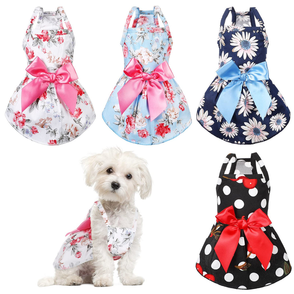 4 Pieces Dog Bowknot Floral Dress Pet Princess Dress Dog Sundress Dog Princess Dress Puppy Summer Dress for Small Dogs Puppy Cats X-Large - BeesActive Australia