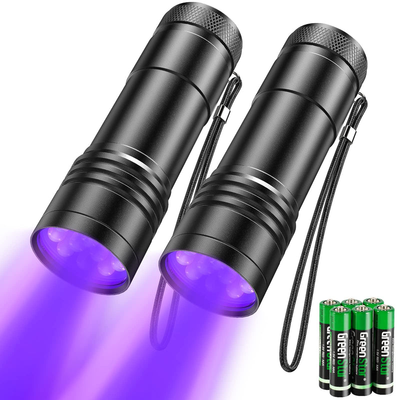 UV Flashlights, 2 Pack Black Light Flashlights with 12 LED and 395 nm Black Light for Pet Urine and House Stains Detecting, 6 AAA Batteries Included - BeesActive Australia