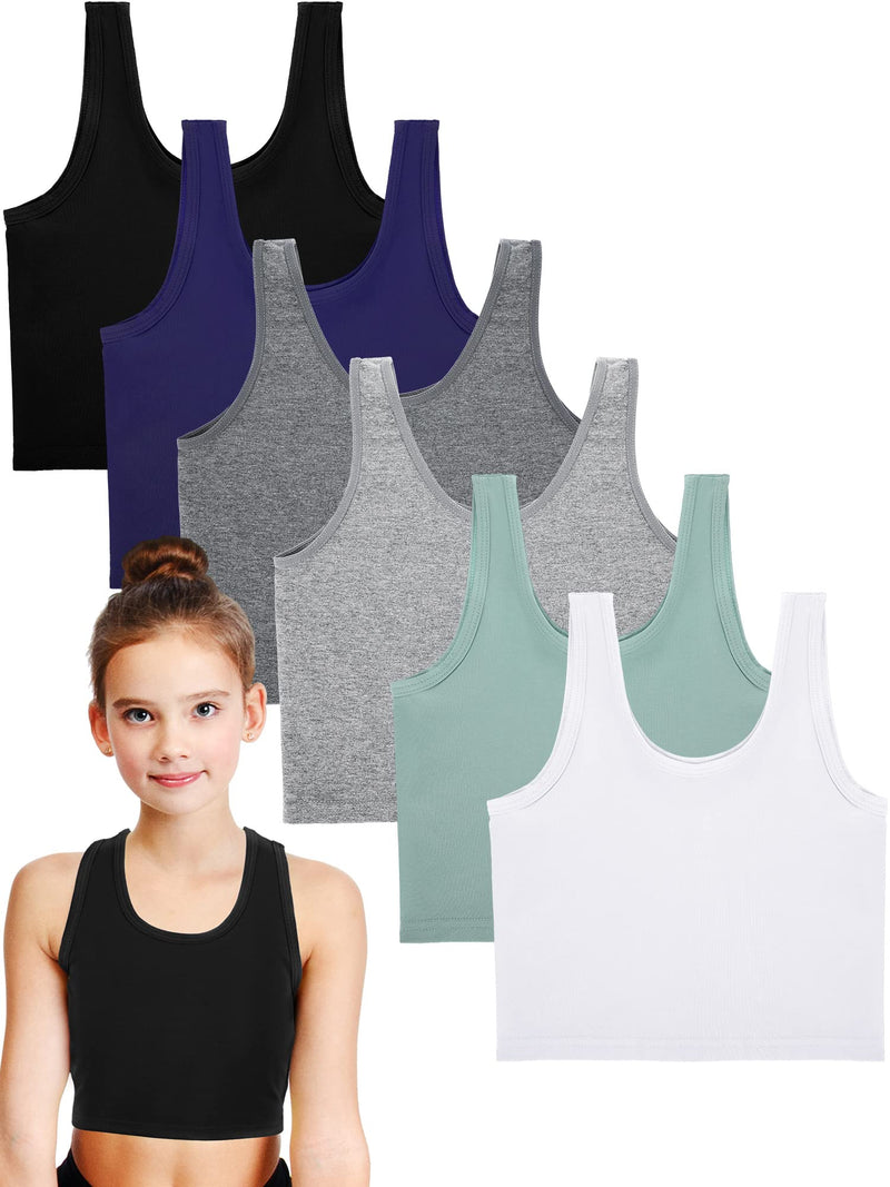 6 Pieces Girls Dance Tank Tops Racerback Crop Tank Tops Sleeveless Dance Top for Ballet Teens Gymnastics Dancewear 9-10 Years White, Gray, Navy, Green, Black - BeesActive Australia