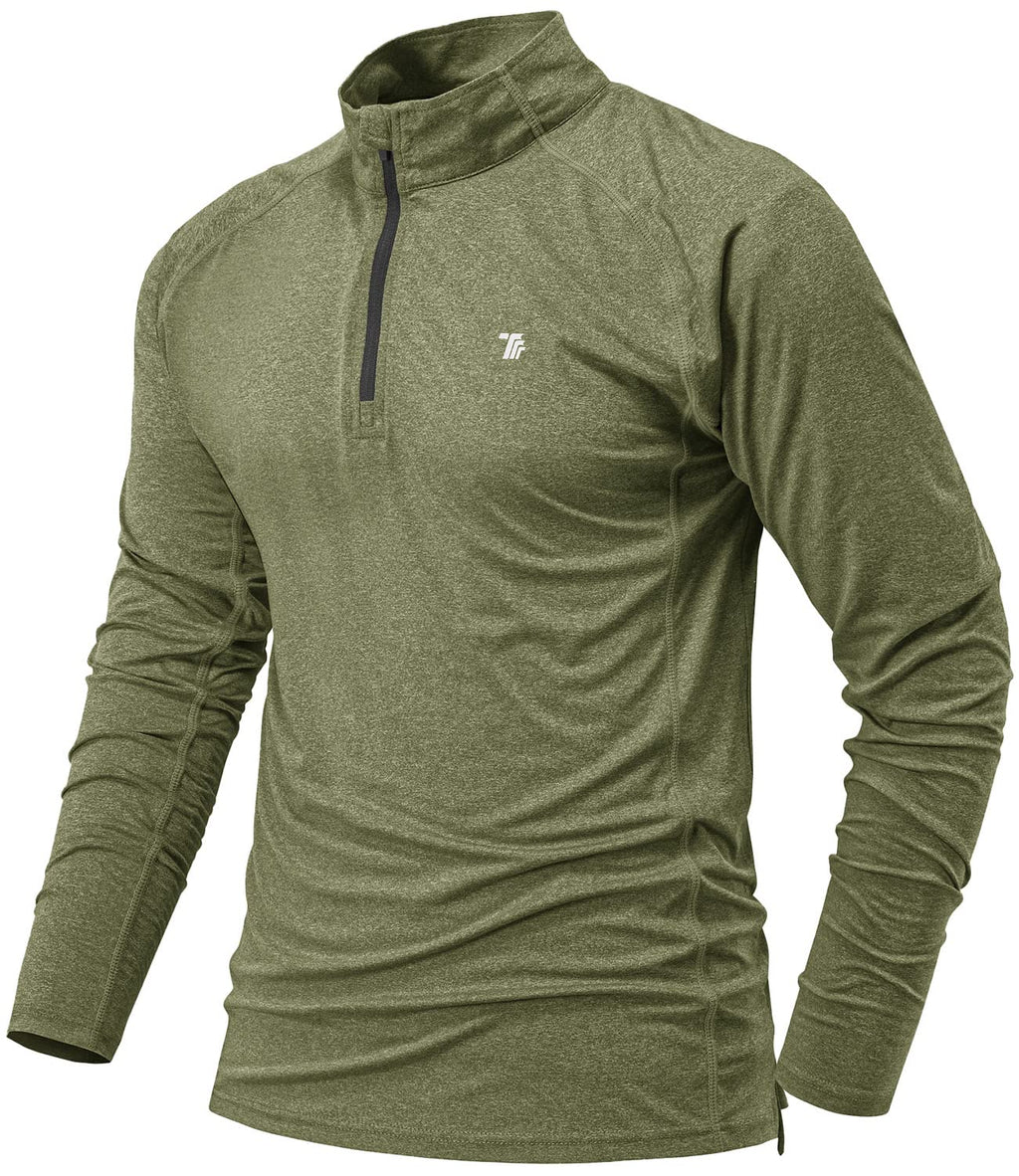BGOWATU Men's Golf Polo Shirts Long Sleeve Quarter Zip Pullover Hiking T-Shirt UPF 50 Lightweight Running Tennis Tops Army Green Small - BeesActive Australia