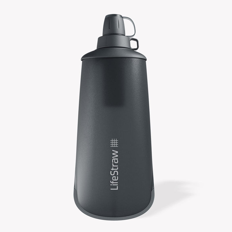 LifeStraw Peak Series - Collapsible Squeeze Bottle Water Filter System - 1L for Trail Running, Camping, Hiking, Travel, Cycling, and Fishing; Dark Mountain Gray - BeesActive Australia