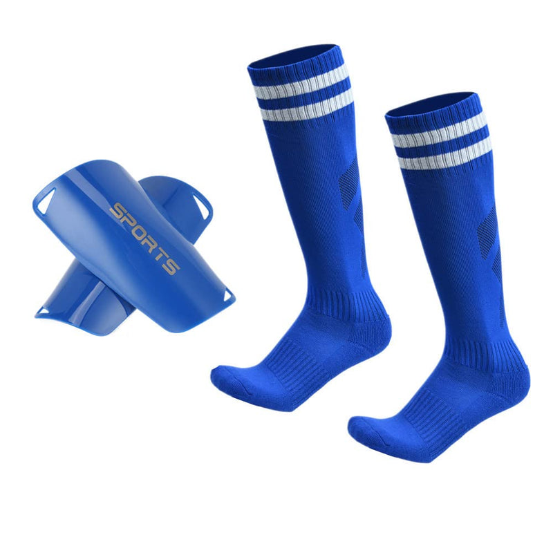 Soccer Shin Guards Kids Youth Over Knee Sleeves Shin Pads and Soccer Socks for 3-13 Years Old Boys and Girls for Football Games EVA Cushion Leg Carf Protection Reduce Shocks and Injuries Set of 2 Pairs Blue - BeesActive Australia