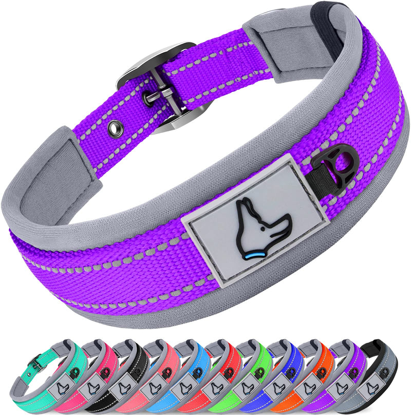 Joytale Neoprene Padded Dog Collar, 11 Colors, Reflective Wide Pet Collars with Durable Metal Belt Buckle, Adjustable Heavy Duty Nylon Dog Collar for Small Medium Large Extra Large Dogs Large (Pack of 1) Purple - BeesActive Australia