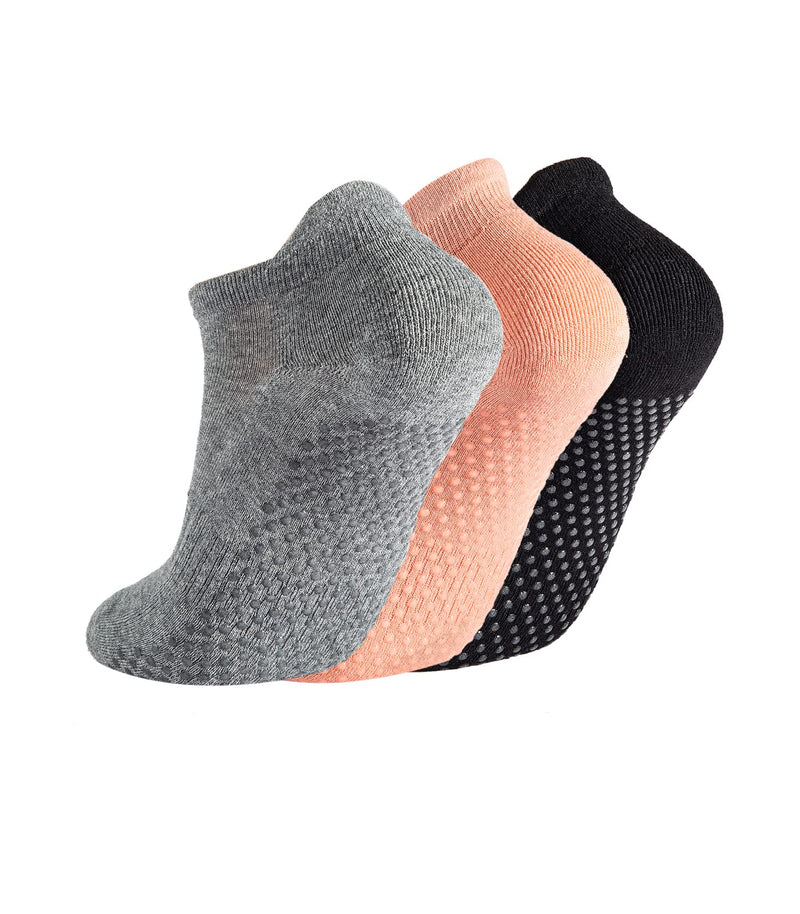 Grip Socks for Women Pilates Non Slip Socks Womens Pilates Socks with Grips for Women Grippers Socks No Slip Socks Women 3p1 Black Pink Grey - BeesActive Australia