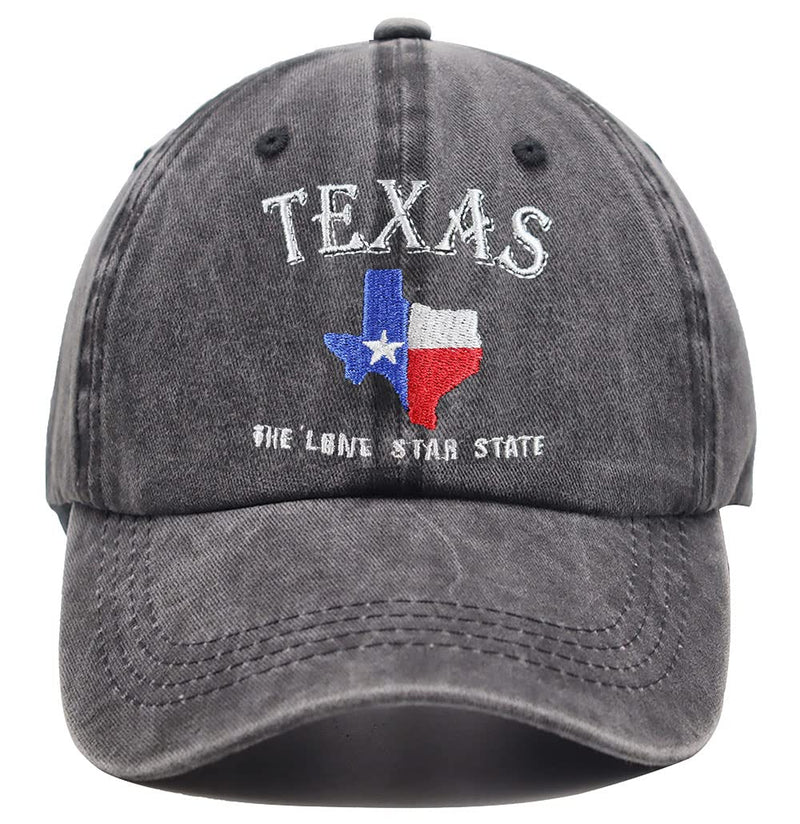OASCUVER Texas Lone Star State Hat, TX States Flag Map Shape Embroidered Adjustable Washed Baseball Cap Embroidery Black One Size - BeesActive Australia