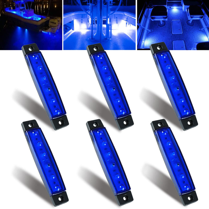WIMACT LED Boat Interior Lights Marine Boat Lights Marine Courtesy Light Strip Deck Transom Cockpit Navigation Lighting Waterproof 12V for Fishing Pontoon Sailboat Kayak Yachtv (6Pcs) (Blue) Blue - BeesActive Australia