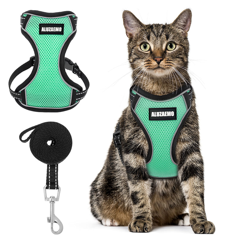 ALUZAEMO Cat Harness and Leash Set - Escape Proof Cat Vest Harness for Walking Travel Outdoor - Reflective Adjustable Soft Mesh Breathable Cat Body Harness for Small Medium Large Cat Medium (neck: 11"-14.3" chest: 16"-20") cyan-blue - BeesActive Australia