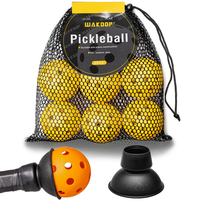 Pickleball Ball Retriever 2 Pack, Black+ Pickleball Balls Set, 40 Holes, Yellow, 6 Pack - BeesActive Australia