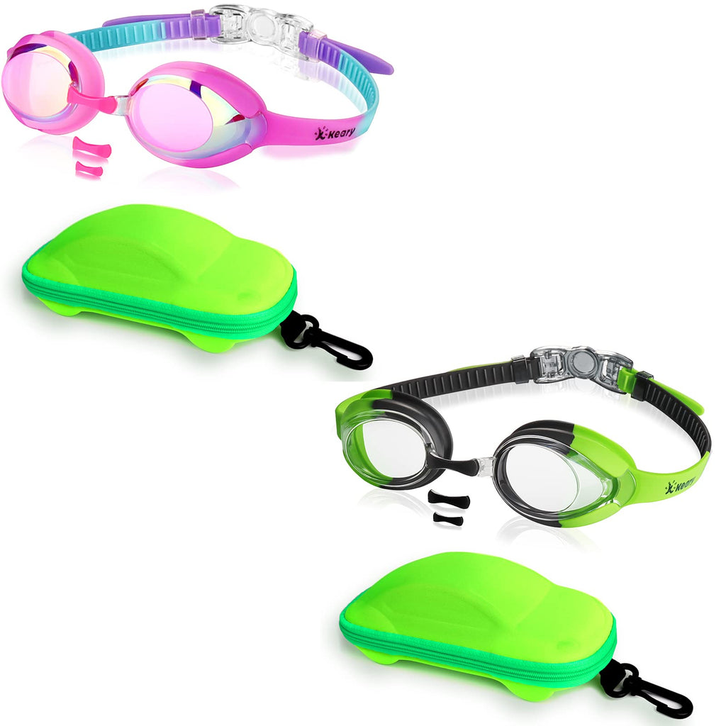 Keary 2 Pack Swim Goggles for Kids Toddler(3-14) with Car Case - BeesActive Australia