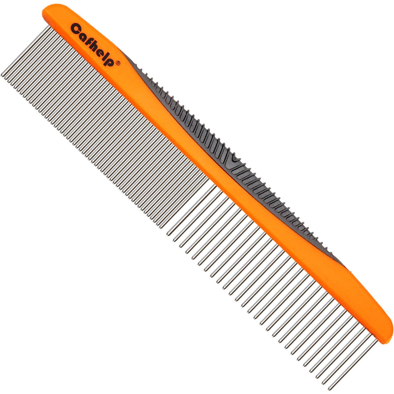 Cafhelp Metal Dog Comb, Cat Comb with Rounded and Smooth Ends Stainless Steel Teeth and Non-Slip Grip Handle, Professional Dog Grooming Tools for Removes Tangles and Knots, Greyhound Comb, Pet Comb for Long and Short Haired Dogs, Cats and Other Pets - BeesActive Australia