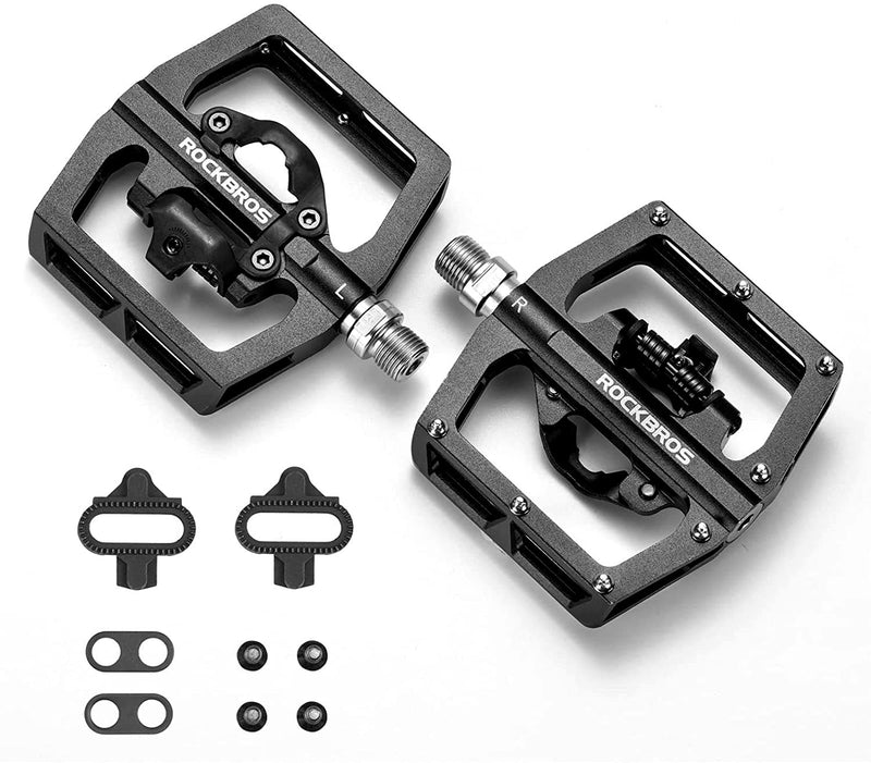 ROCKBROS Mountain Bike Pedals Aluminum Pedals Compatible with SPD Dual Function Clipless Pedals Flat Platforms Lightweight Anti-Skid 9/16 for Mountain Road Bicycles - BeesActive Australia